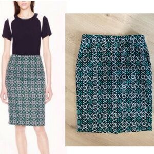 J. Crew Pencil Skirt Lattice Medallion
Print Blue Green size 6